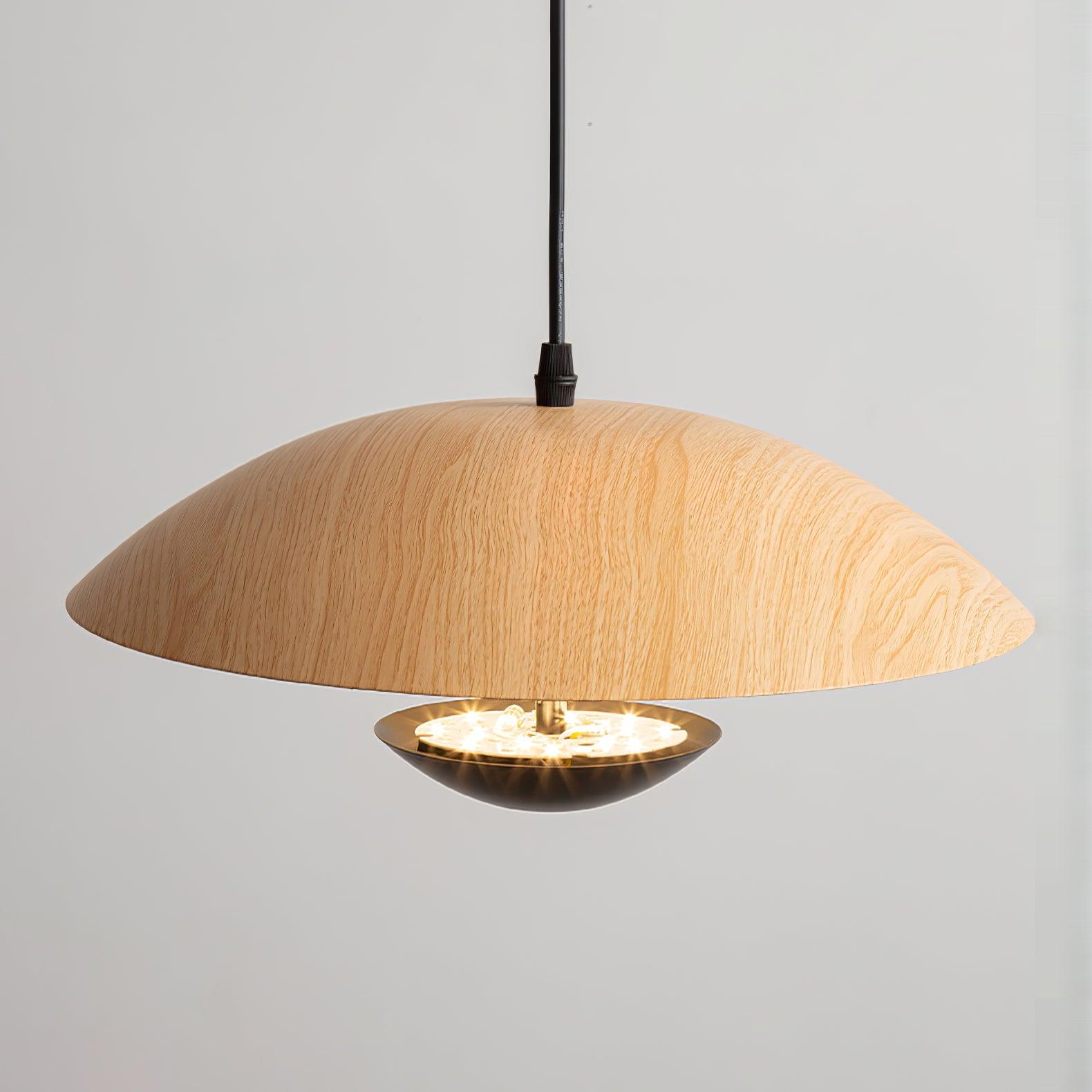 Modern Frisbee LED Pendant Light Wood Grain Hanging Lamp for Kitchen Island and Dining Room