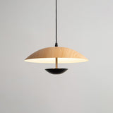 Modern Frisbee LED Pendant Light Wood Grain Hanging Lamp for Kitchen Island and Dining Room