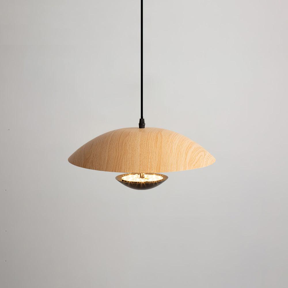Modern Frisbee LED Pendant Light Wood Grain Hanging Lamp for Kitchen Island and Dining Room