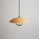 Modern Frisbee LED Pendant Light Wood Grain Hanging Lamp for Kitchen Island and Dining Room