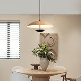 Modern Frisbee LED Pendant Light Wood Grain Hanging Lamp for Kitchen Island and Dining Room