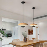 Modern Frisbee LED Pendant Light Wood Grain Hanging Lamp for Kitchen Island and Dining Room