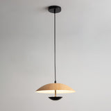 Modern Frisbee LED Pendant Light Wood Grain Hanging Lamp for Kitchen Island and Dining Room