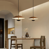 Modern Frisbee LED Pendant Light Wood Grain Hanging Lamp for Kitchen Island and Dining Room