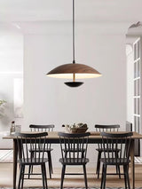 Modern Frisbee LED Pendant Light Wood Grain Hanging Lamp for Kitchen Island and Dining Room