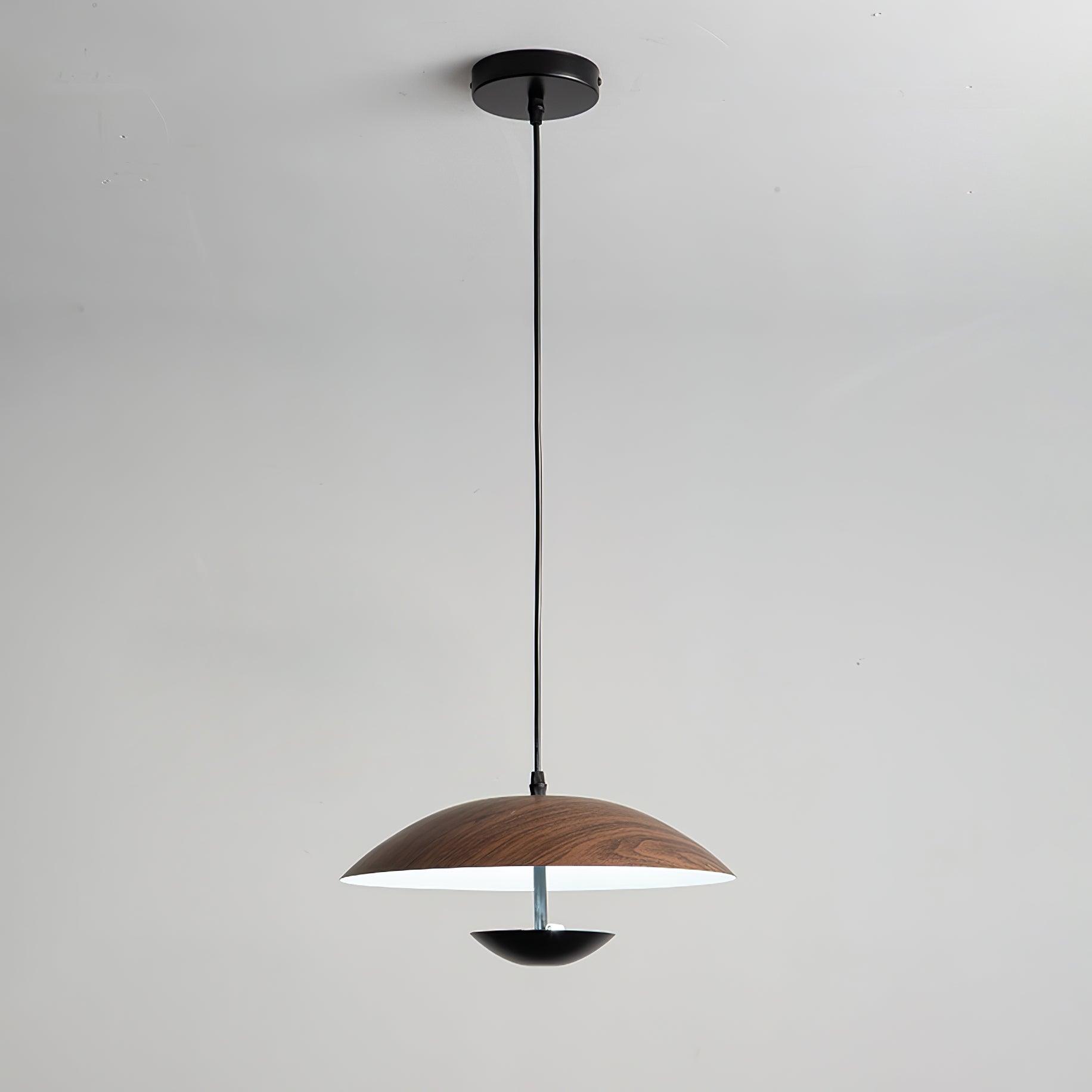 Modern Frisbee LED Pendant Light Wood Grain Hanging Lamp for Kitchen Island and Dining Room
