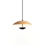 Modern Frisbee LED Pendant Light Wood Grain Hanging Lamp for Kitchen Island and Dining Room