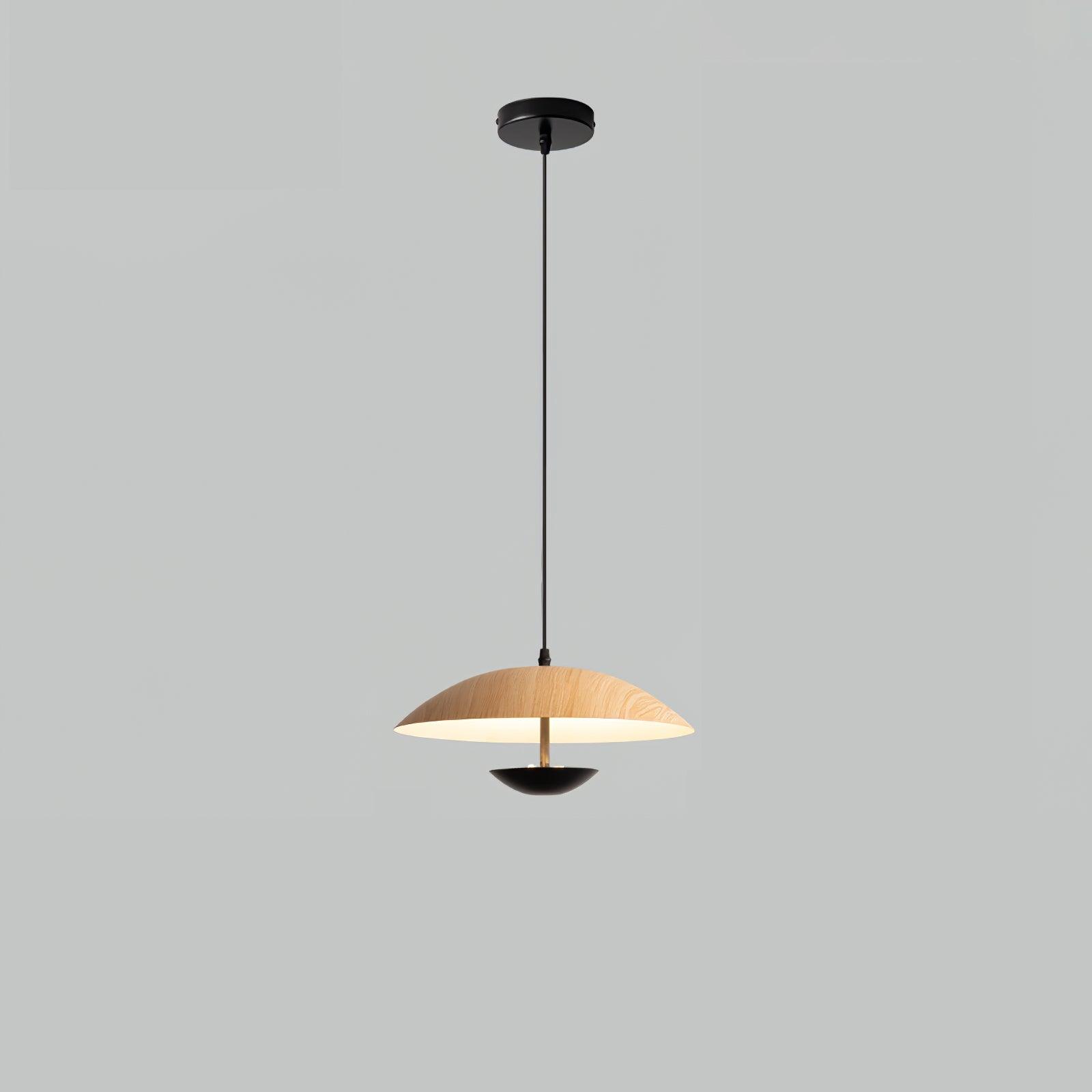 Modern Frisbee LED Pendant Light Wood Grain Hanging Lamp for Kitchen Island and Dining Room