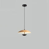Modern Frisbee LED Pendant Light Wood Grain Hanging Lamp for Kitchen Island and Dining Room