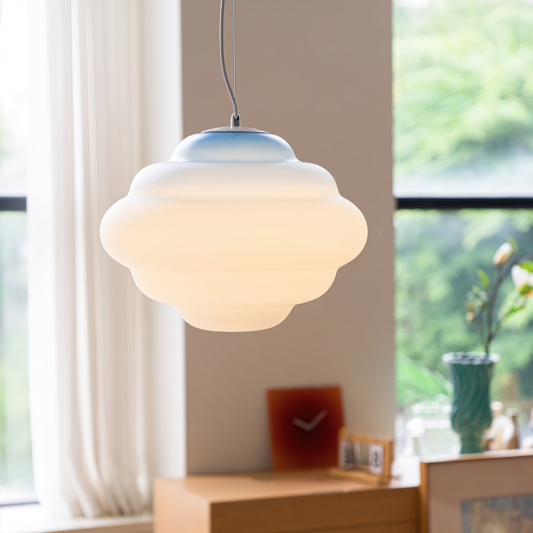 Modern Frosted Glass Cloud Pendant Lamp with Gradient Red Blue Yellow Accent
