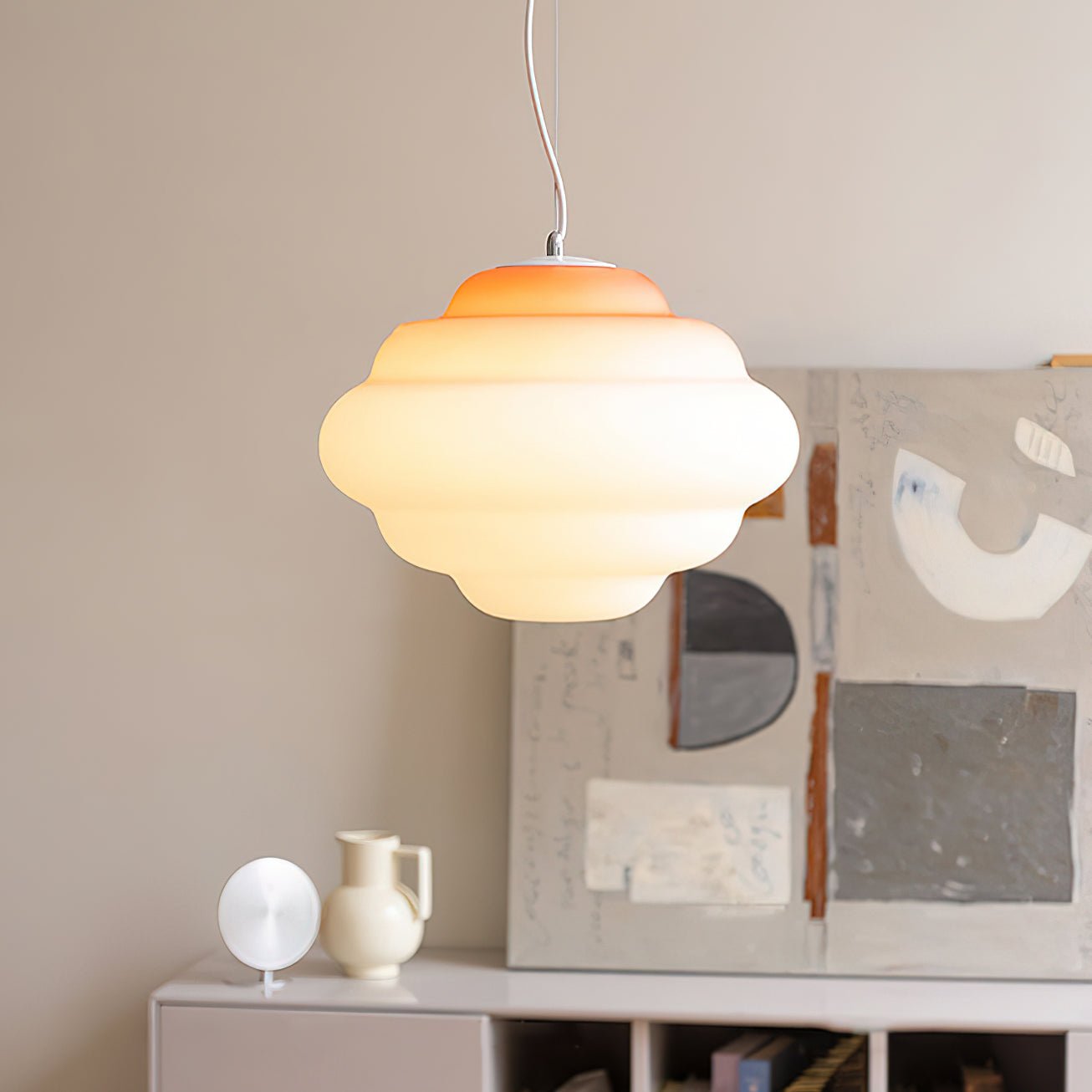 Modern Frosted Glass Cloud Pendant Lamp with Gradient Red Blue Yellow Accent
