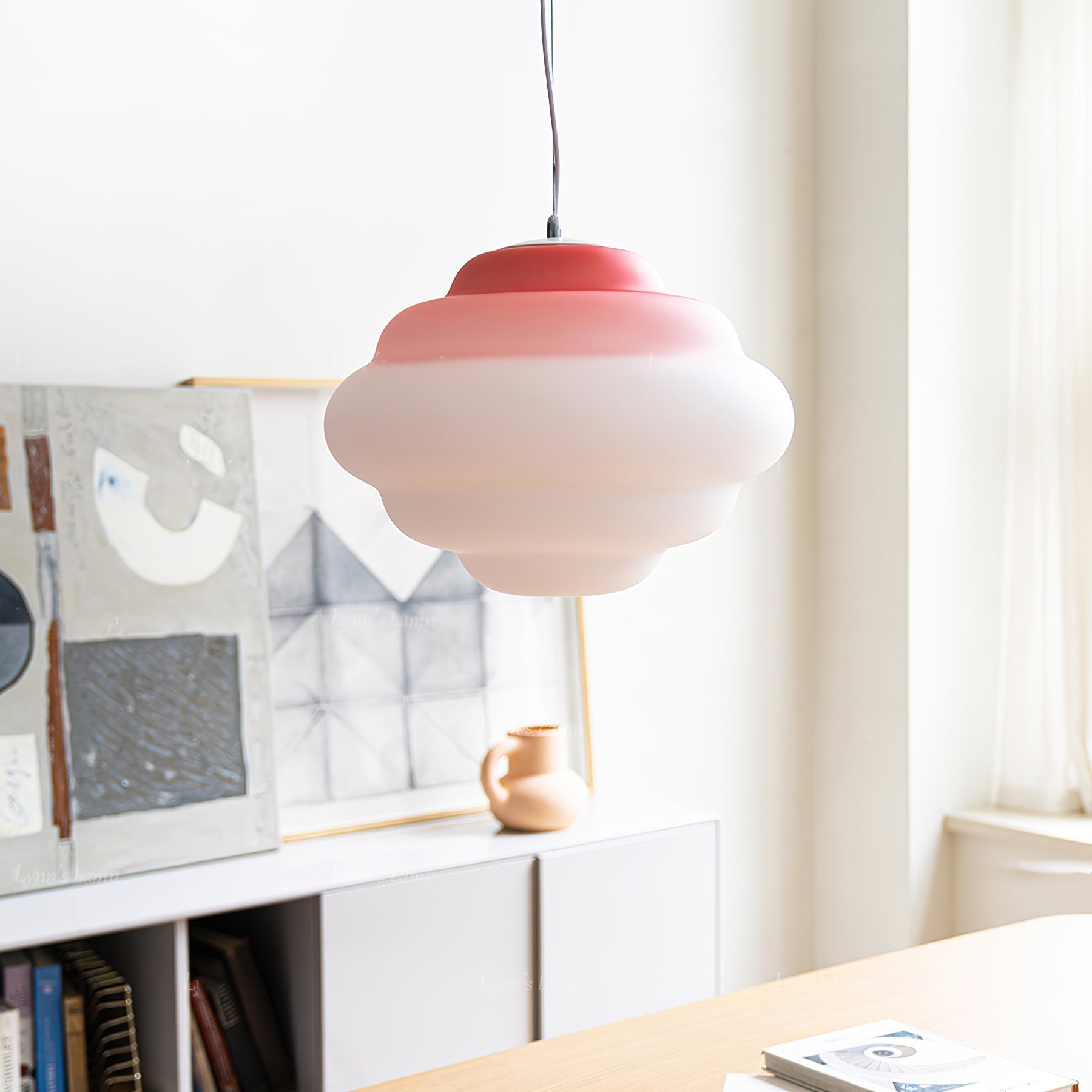 Modern Frosted Glass Cloud Pendant Lamp with Gradient Red Blue Yellow Accent