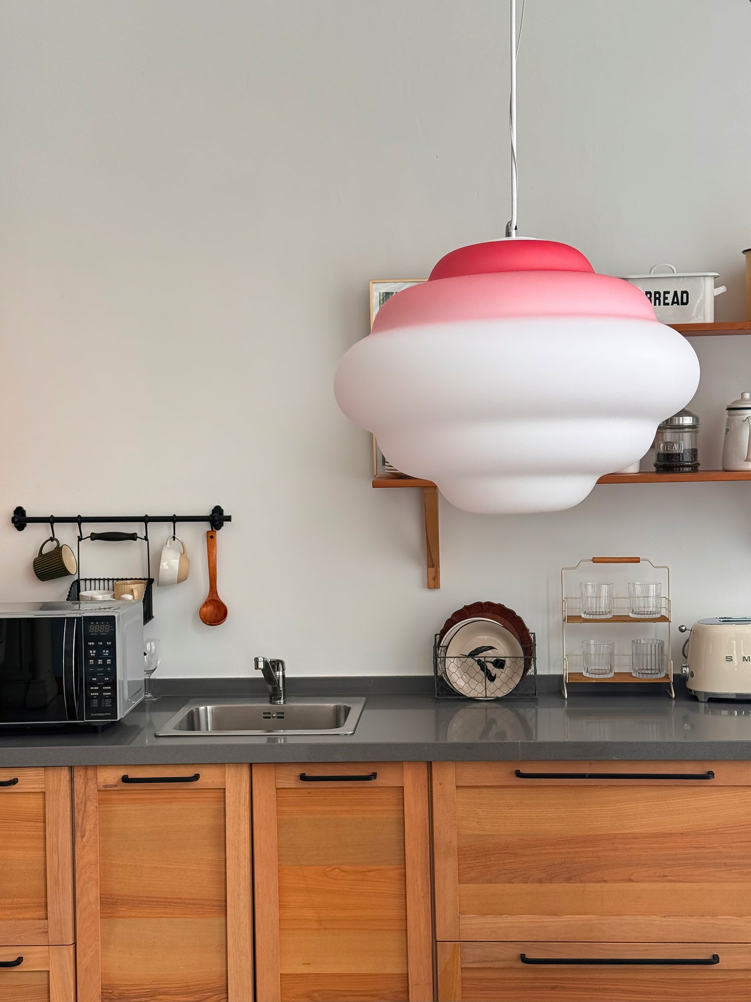 Modern Frosted Glass Cloud Pendant Lamp with Gradient Red Blue Yellow Accent