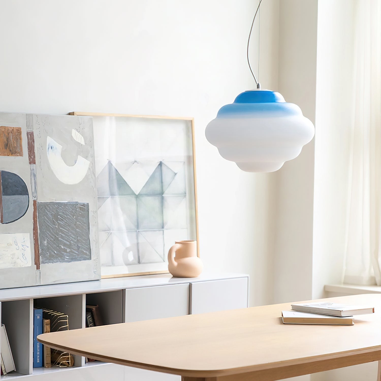Modern Frosted Glass Cloud Pendant Lamp with Gradient Red Blue Yellow Accent