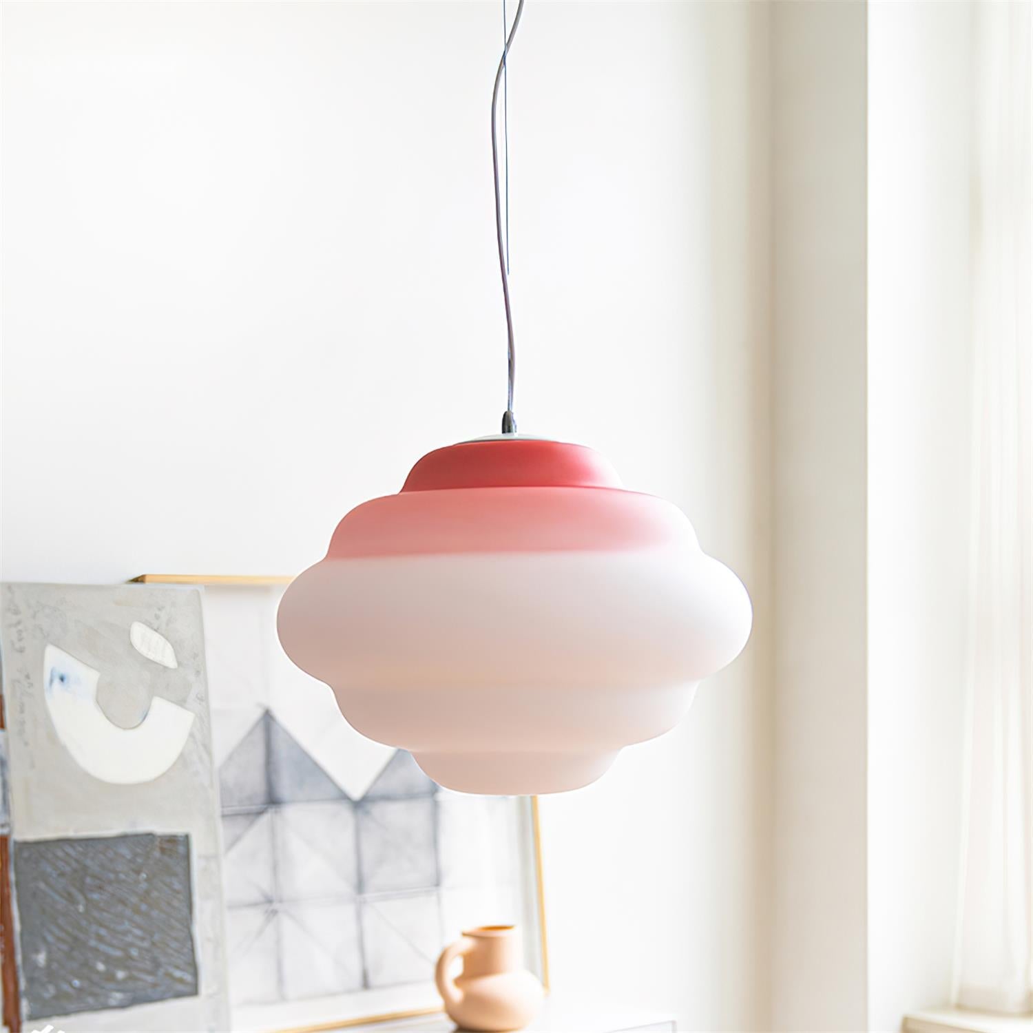 Modern Frosted Glass Cloud Pendant Lamp with Gradient Red Blue Yellow Accent