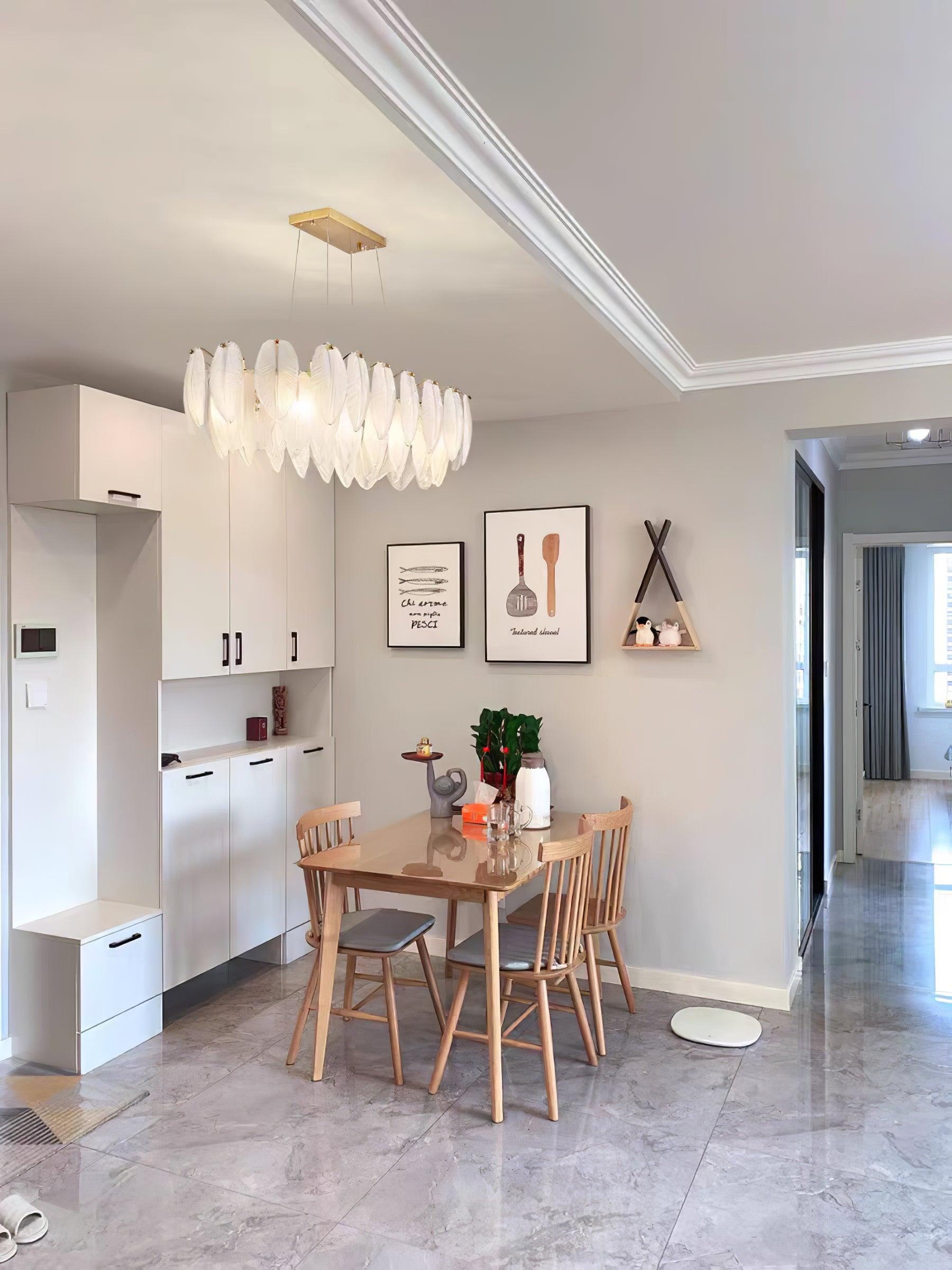 Modern Frosted Glass Feather Chandelier Multi Tier Gold Pendant Light for Living Room