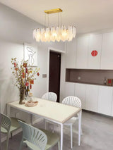 Modern Frosted Glass Feather Chandelier Multi Tier Gold Pendant Light for Living Room