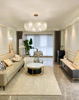 Modern Frosted Glass Feather Chandelier Multi Tier Gold Pendant Light for Living Room