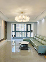 Modern Frosted Glass Feather Chandelier Multi Tier Gold Pendant Light for Living Room