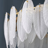 Modern Frosted Glass Feather Chandelier Multi Tier Gold Pendant Light for Living Room