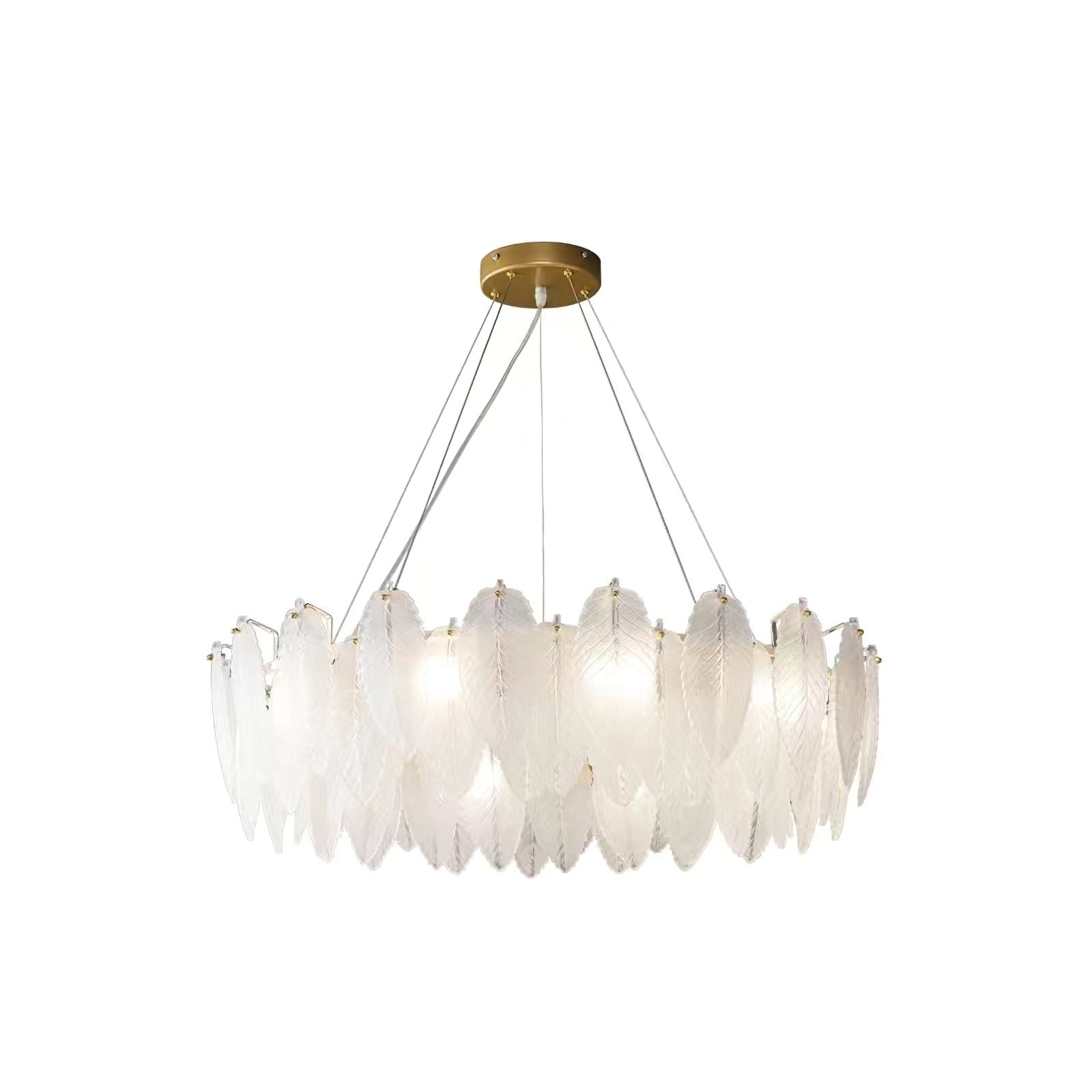 Modern Frosted Glass Feather Chandelier Multi Tier Gold Pendant Light for Living Room