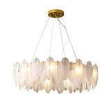Modern Frosted Glass Feather Chandelier Multi Tier Gold Pendant Light for Living Room
