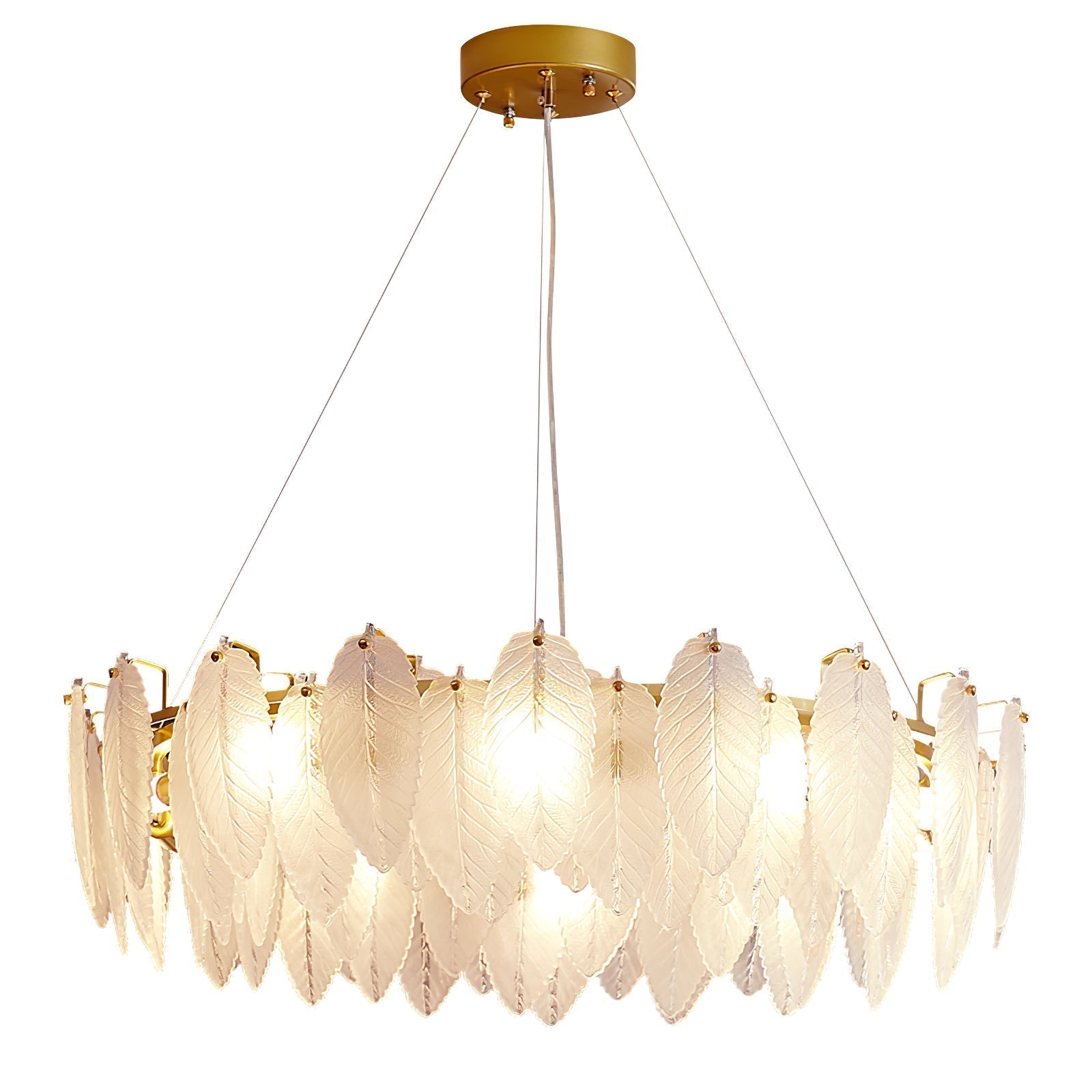 Modern Frosted Glass Feather Chandelier Multi Tier Gold Pendant Light for Living Room