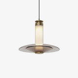 Modern Frosted Glass Tube Pendant Light with Reflective Metal Disc LED Minimalist Hanging Fixture