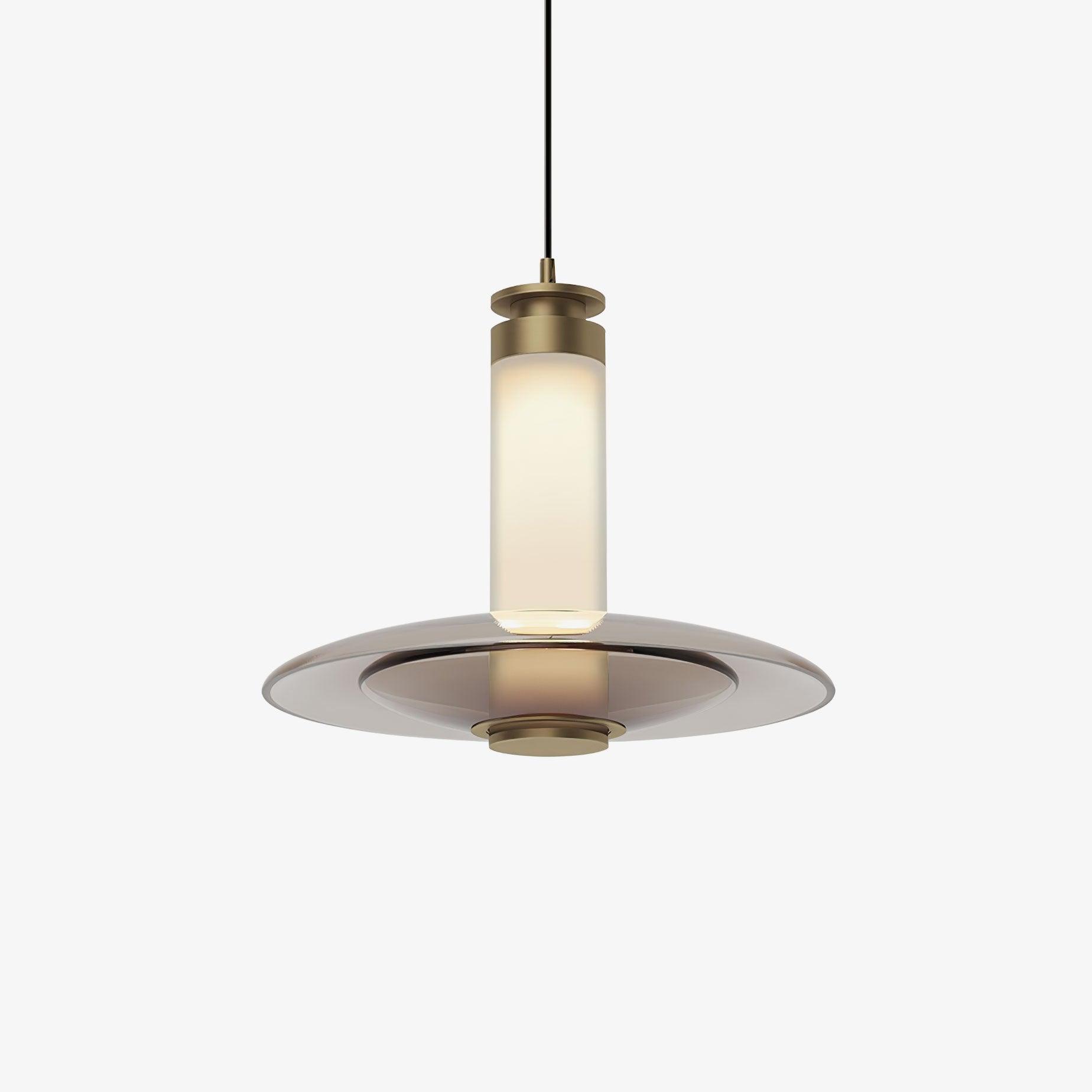 Modern Frosted Glass Tube Pendant Light with Reflective Metal Disc LED Minimalist Hanging Fixture