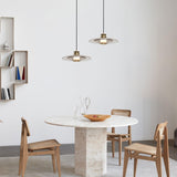 Modern Frosted Glass Tube Pendant Light with Reflective Metal Disc LED Minimalist Hanging Fixture