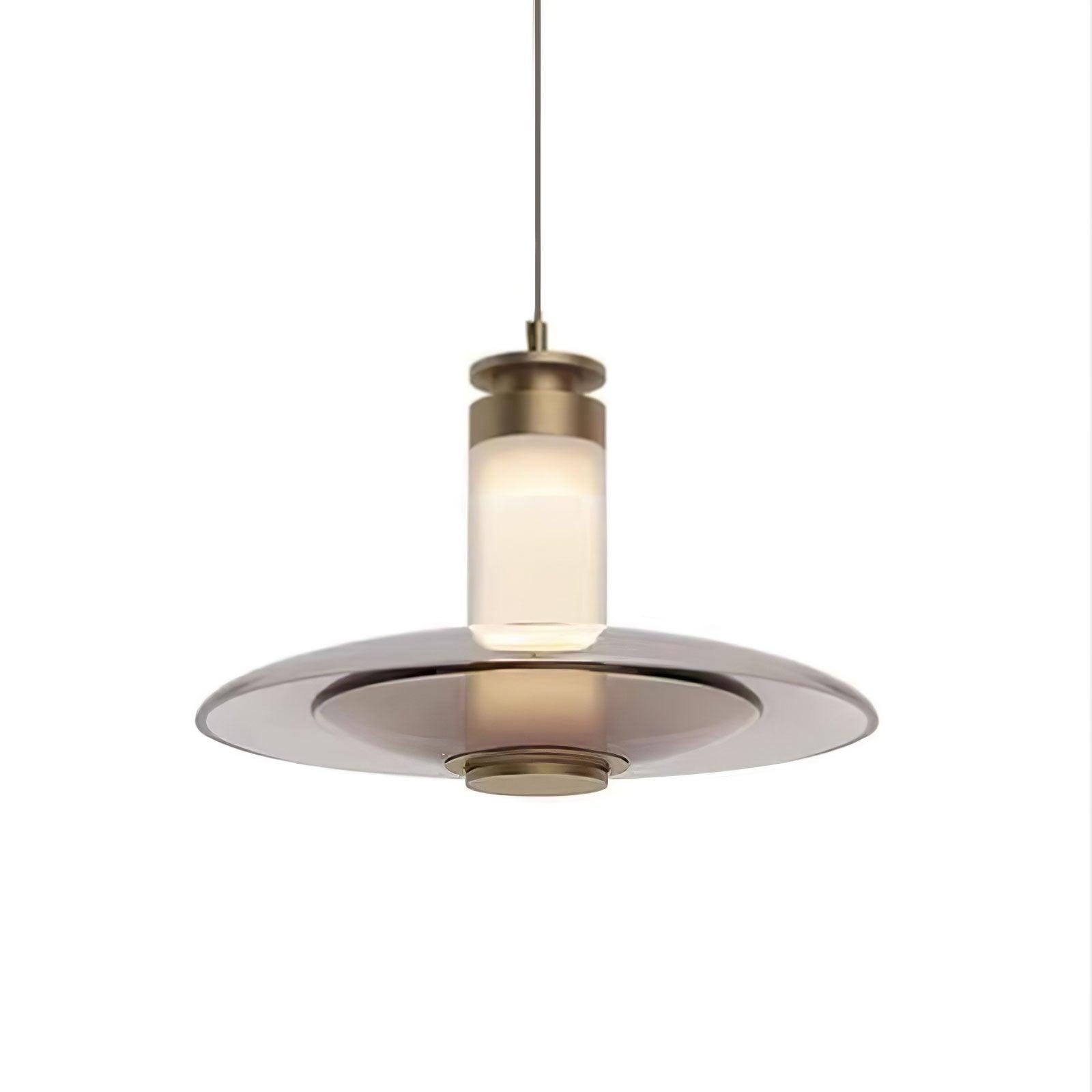 Modern Frosted Glass Tube Pendant Light with Reflective Metal Disc LED Minimalist Hanging Fixture