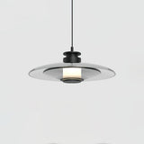 Modern Frosted Glass Tube Pendant Light with Reflective Metal Disc LED Minimalist Hanging Fixture