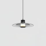 Modern Frosted Glass Tube Pendant Light with Reflective Metal Disc LED Minimalist Hanging Fixture
