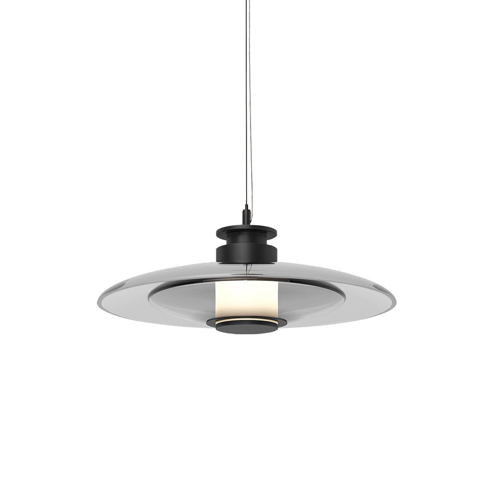 Modern Frosted Glass Tube Pendant Light with Reflective Metal Disc LED Minimalist Hanging Fixture