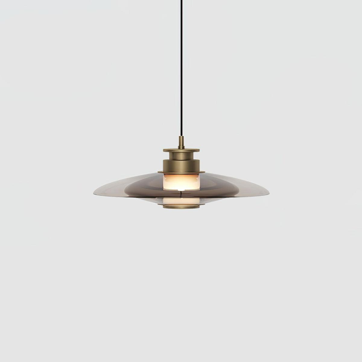 Modern Frosted Glass Tube Pendant Light with Reflective Metal Disc LED Minimalist Hanging Fixture