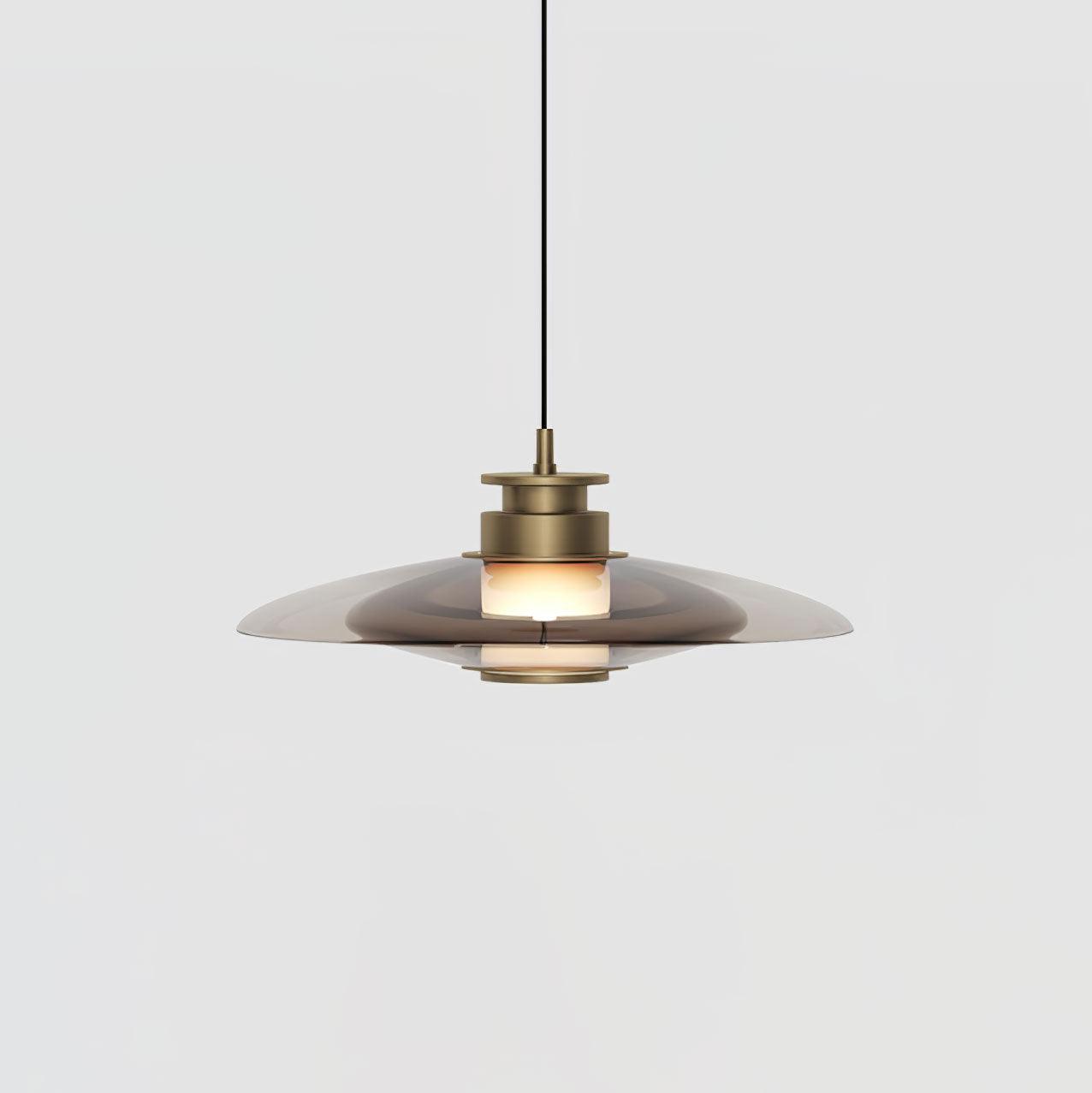Modern Frosted Glass Tube Pendant Light with Reflective Metal Disc LED Minimalist Hanging Fixture