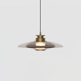 Modern Frosted Glass Tube Pendant Light with Reflective Metal Disc LED Minimalist Hanging Fixture