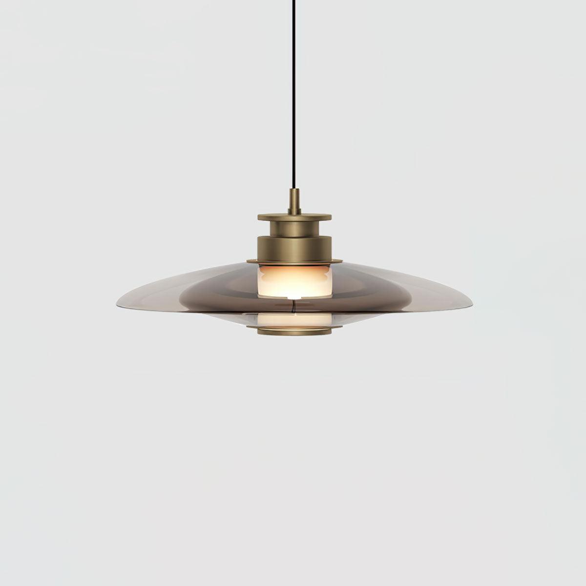 Modern Frosted Glass Tube Pendant Light with Reflective Metal Disc LED Minimalist Hanging Fixture
