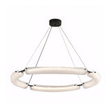 Modern Frosted Water Glass LED Ring Chandelier Minimalist Black Iron Pendant Light