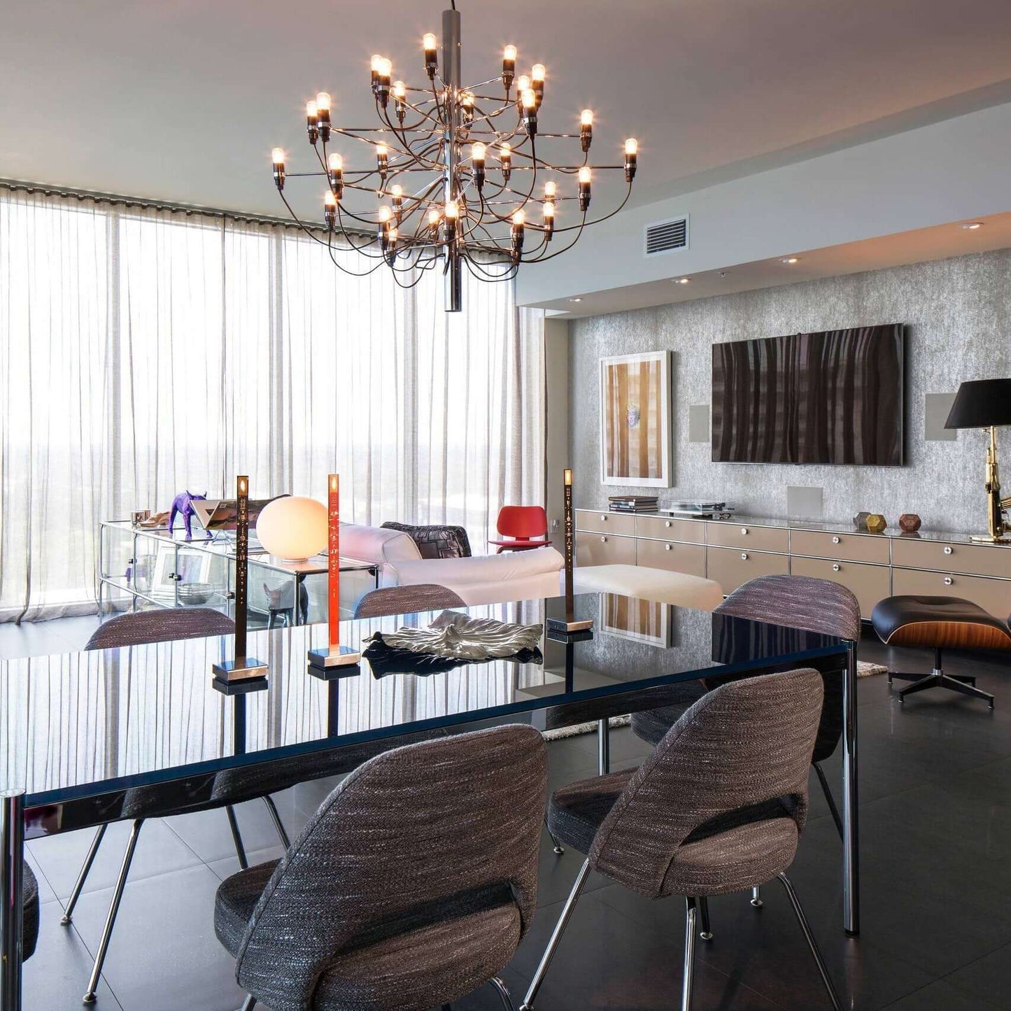 Modern Fruit Drop Chandelier Suspension Light Multi Bulb Mirror Polish Steel Ceiling Lamp for Living Room Dining