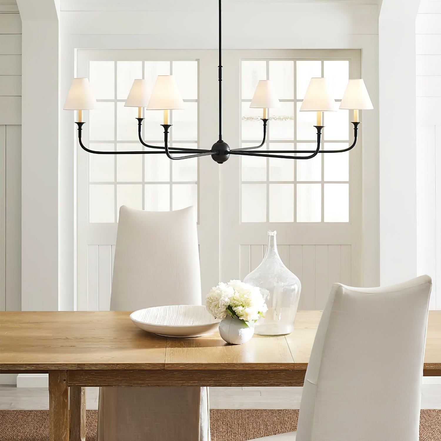 Modern Gasolier Large Candle Style Chandelier with Fabric Tapered Lampshades for Living Room