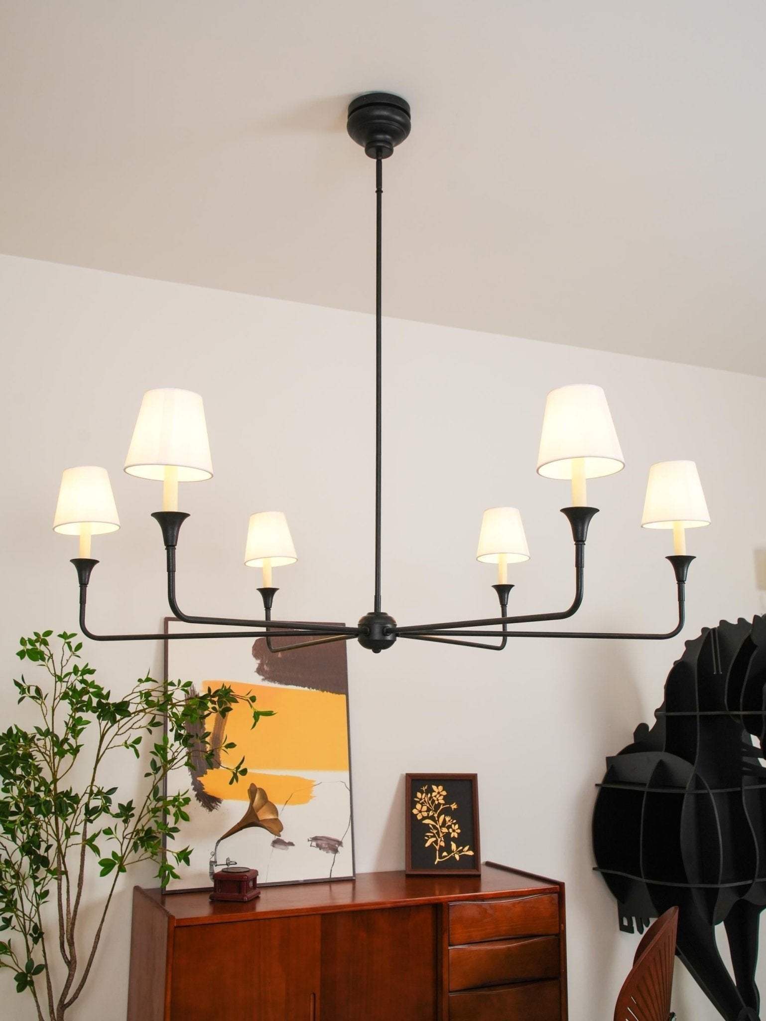 Modern Gasolier Large Candle Style Chandelier with Fabric Tapered Lampshades for Living Room