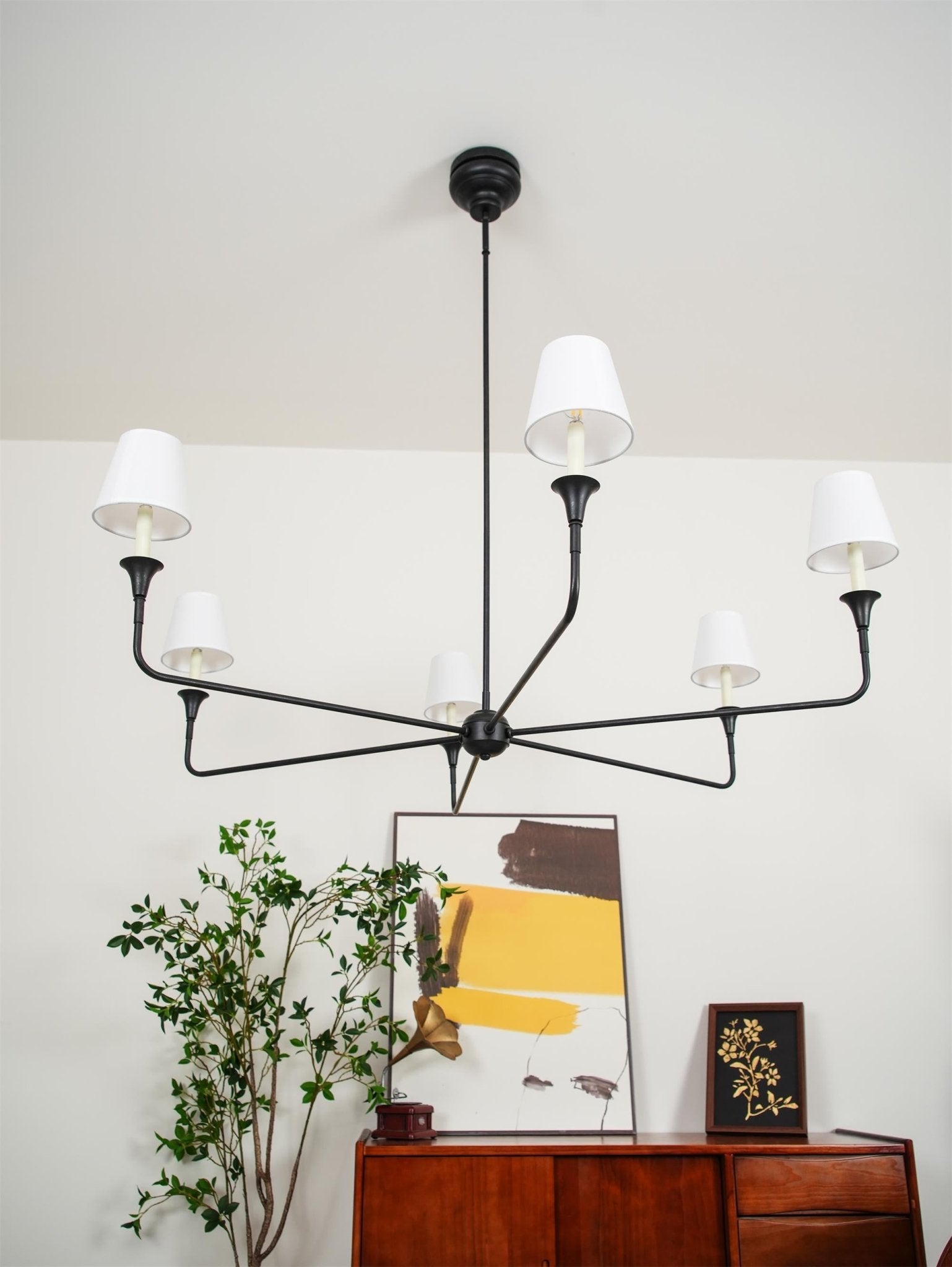 Modern Gasolier Large Candle Style Chandelier with Fabric Tapered Lampshades for Living Room