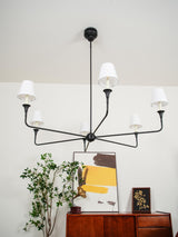 Modern Gasolier Large Candle Style Chandelier with Fabric Tapered Lampshades for Living Room