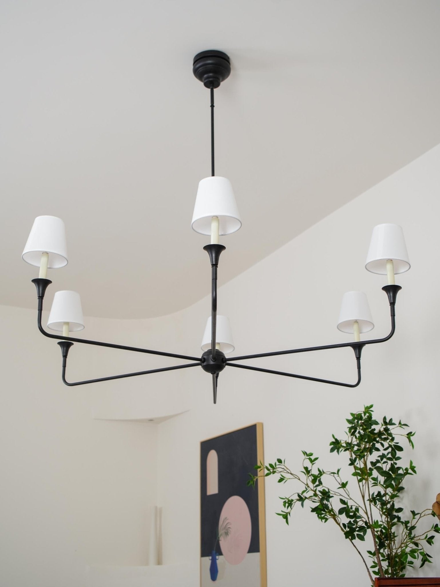 Modern Gasolier Large Candle Style Chandelier with Fabric Tapered Lampshades for Living Room