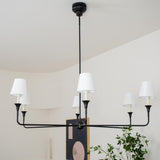 Modern Gasolier Large Candle Style Chandelier with Fabric Tapered Lampshades for Living Room