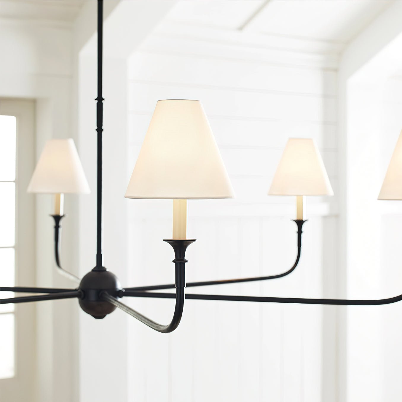 Modern Gasolier Large Candle Style Chandelier with Fabric Tapered Lampshades for Living Room