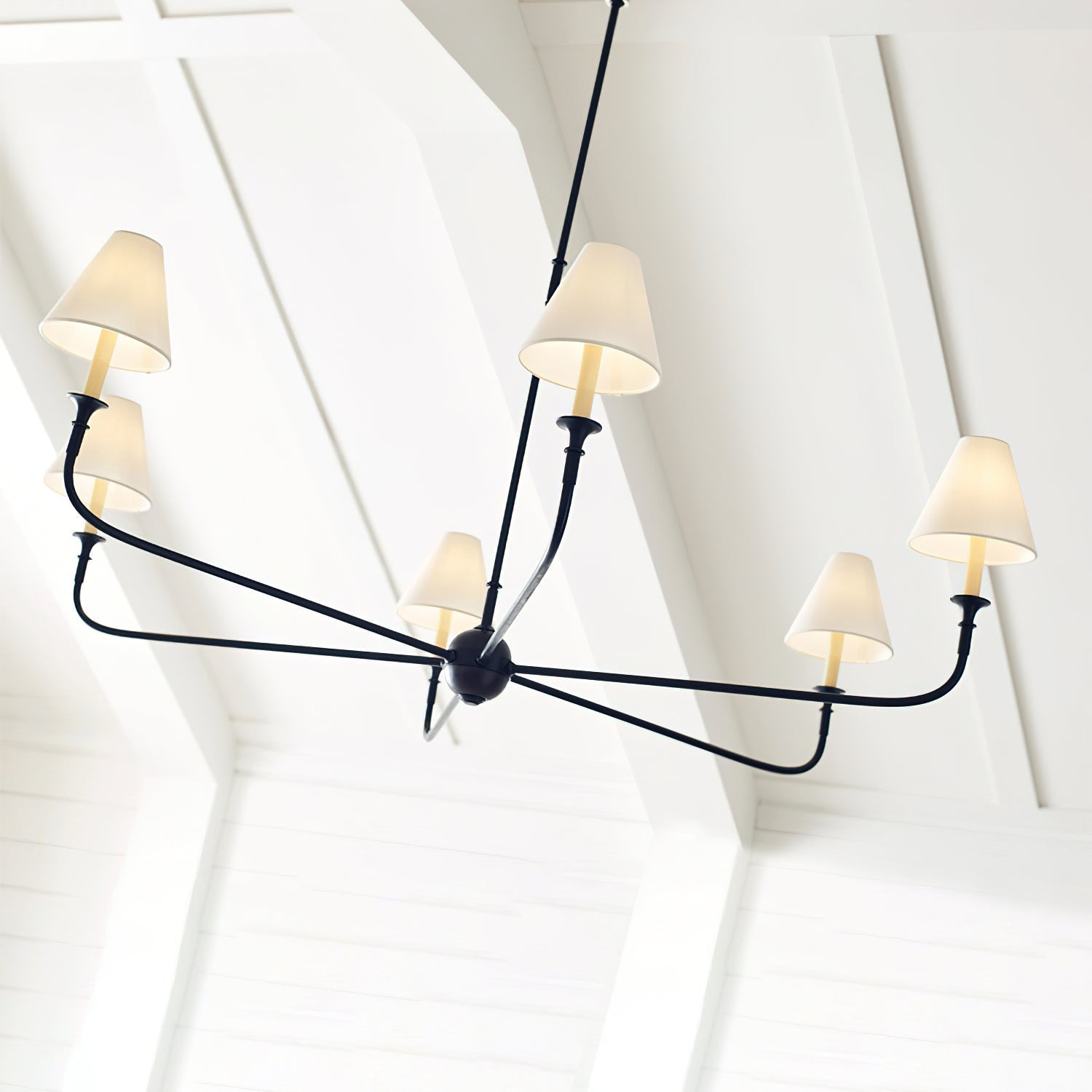Modern Gasolier Large Candle Style Chandelier with Fabric Tapered Lampshades for Living Room