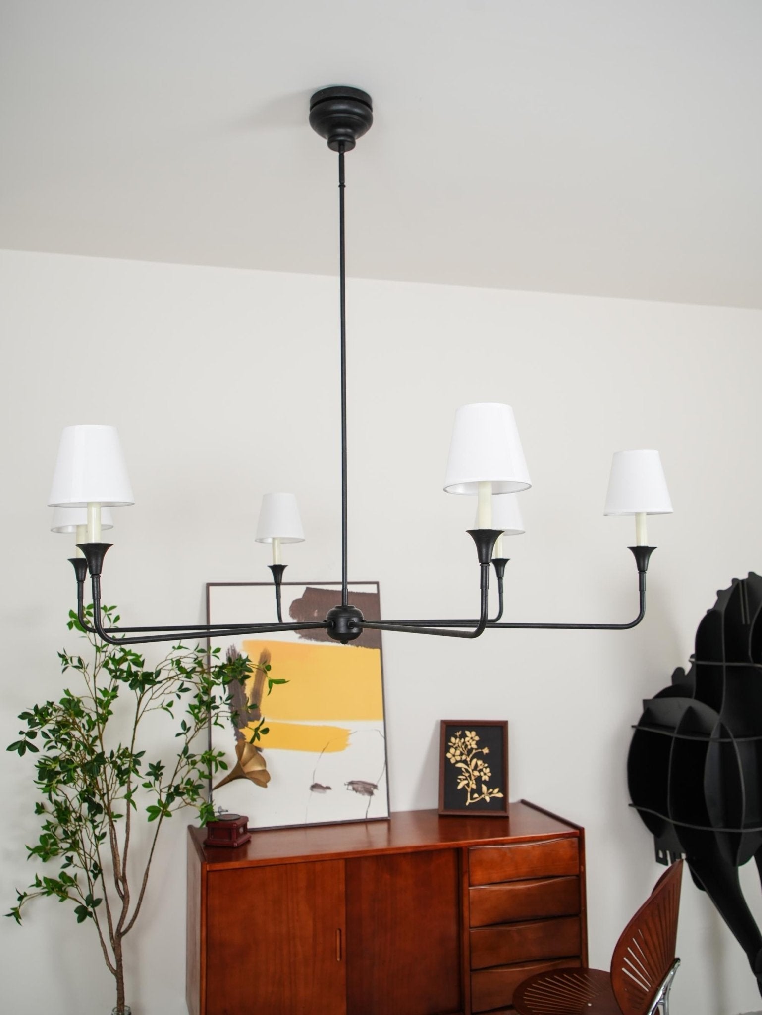 Modern Gasolier Large Candle Style Chandelier with Fabric Tapered Lampshades for Living Room