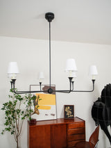 Modern Gasolier Large Candle Style Chandelier with Fabric Tapered Lampshades for Living Room